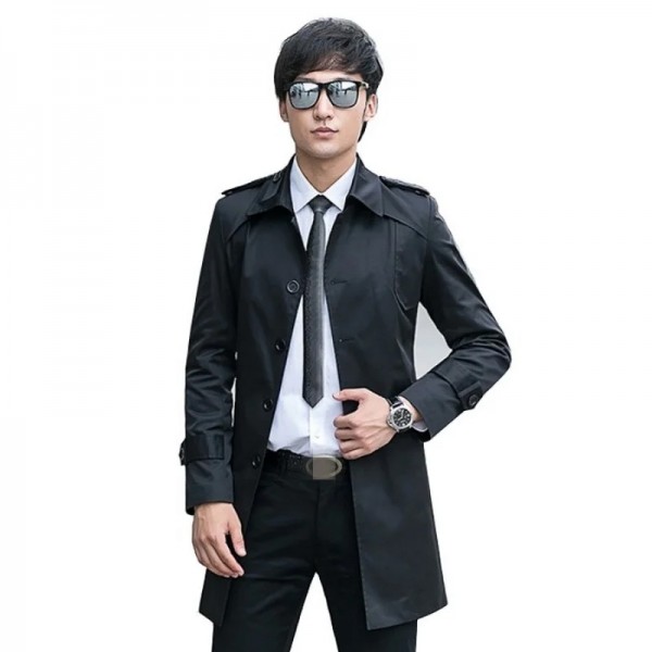 English Style Single-Breasted Men's Windbreaker Youthful Fashion Slim Thin Medium-Long Jacket Autumn Business Coat