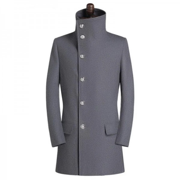 Stylish England Fashion Slim Fit Men's Solid Stand Collar New Autumn Casual Windbreaker Business Woolen Overcoat